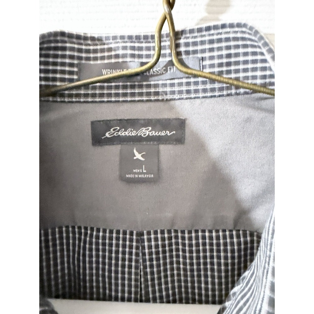 Eddie Bauer Men's Plaid Pocket Wrinkle Free Button Down Dress Shirt Size Large